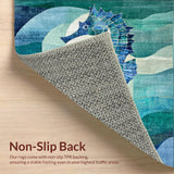 Ultra Soft Area Rug, Non Slip, Stain Resistant, Washable Area Rugs for Living Room, Bedroom, Seahorse Motif Rug with Oceanic Teal and Blue Hues and Contemporary Wave Design(Blue)