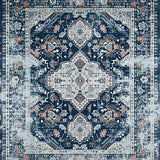 Ultra Soft Area Rug, Non Slip, Stain Resistant, Washable Area Rugs for Living Room, Bedroom, Serene Monochrome Medallion Theme(Blue)