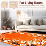 Ultra Soft Area Rug, Non Slip, Stain Resistant, Washable Area Rugs for Living Room, Bedroom, Eclectic Whimsical Garden Design(Orange)