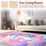 Ultra Soft Area Rug, Non Slip, Stain Resistant, Washable Area Rugs for Living Room, Bedroom, Pastel Unicorn Rainbow Rug for Girls Nursery(Red)