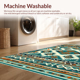 Vibrant Tribal Geometry Rug with Intricate Linear Motifs and Bold Shapes(Turquoise)