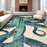 Ultra Soft Area Rug, Non Slip, Stain Resistant, Washable Area Rugs for Living Room, Bedroom, Abstract Tentacled Floor Rug: Modern Geometric Design(Blue)