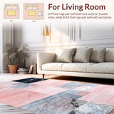Ultra Soft Area Rug, Non Slip, Stain Resistant, Washable Area Rugs for Living Room, Bedroom, Sleek Light Luxury Geometric Texture(Pink)