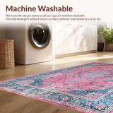 Ultra Soft Area Rug, Non Slip, Stain Resistant, Washable Area Rugs for Living Room, Bedroom, Chic Vintage Botanical Pattern(Pink)