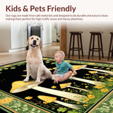 Ultra Soft Area Rug, Non Slip, Stain Resistant, Washable Area Rugs for Living Room, Bedroom, Artful Black and Green Elements(Yellow)