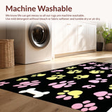 Ultra Soft Area Rug, Non Slip, Stain Resistant, Washable Area Rugs for Living Room, Bedroom, Charming Colorful Puppy Footprints(Black)
