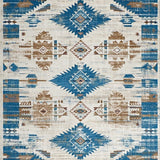 Ultra Soft Area Rug, Non Slip, Stain Resistant, Washable Area Rugs for Living Room, Bedroom, Sedona Collection Over Dyed Southwest Area Blue Beige(White)
