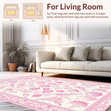 Ultra Soft Area Rug, Non Slip, Stain Resistant, Washable Area Rugs for Living Room, Bedroom, Whimsical Pink Oceanic Pattern(White)