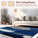 Ultra Soft Area Rug, Non Slip, Stain Resistant, Washable Area Rugs for Living Room, Bedroom, Abstract Circle Carpet(Blue)