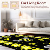 Ultra Soft Area Rug, Non Slip, Stain Resistant, Washable Area Rugs for Living Room, Bedroom, Delightful Springtime Blossom Motif(Black)