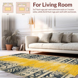 Ultra Soft Area Rug, Non Slip, Stain Resistant, Washable Area Rugs for Living Room, Bedroom, Vintage Low-Pile Stain-Resistant Bedroom Carpet(Yellow)