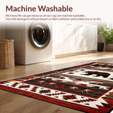 Ultra Soft Area Rug, Non Slip, Stain Resistant, Washable Area Rugs for Living Room, Bedroom, Brown Wildlife Bear Lodge Area Carpet(Red)