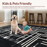 Ultra Soft Area Rug, Non Slip, Stain Resistant, Washable Area Rugs for Living Room, Bedroom, Monochrome Linear Weave Rug with Contrasting Stripes and Minimalist Pattern(Black)