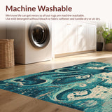 Ultra Soft Area Rug, Non Slip, Stain Resistant, Washable Area Rugs for Living Room, Bedroom, Elegant Octopus Rug with Fluid Tentacle Motif for Stylish Home Decor(Blue)