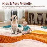 Ultra Soft Area Rug, Non Slip, Stain Resistant, Washable Area Rugs for Living Room, Bedroom, Beige Colorful Abstract Layered Wave Geometric Area(Orange)