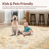 Ultra Soft Area Rug, Non Slip, Stain Resistant, Washable Area Rugs for Living Room, Bedroom, Classic Low Pile Area With Faded Ornamental Medallion Motifs(Beige)