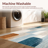 Ultra Soft Area Rug, Non Slip, Stain Resistant, Washable Area Rugs for Living Room, Bedroom, Boho Chic Neutral Tones with Blue Accents Abstract Art(Beige)