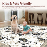 Ultra Soft Area Rug, Non Slip, Stain Resistant, Washable Area Rugs for Living Room, Bedroom, Elegant Floral Area Featuring Abstract Black and Beige Accents(White)