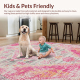Ultra Soft Area Rug, Non Slip, Stain Resistant, Washable Area Rugs for Living Room, Bedroom, Vibrant Boho Lattice Creation(Pink)