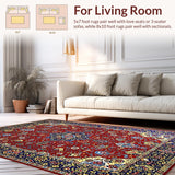 Ultra Soft Area Rug, Non Slip, Stain Resistant, Washable Area Rugs for Living Room, Bedroom, Vibrant Paisley Floral Motif(Red)