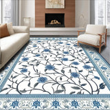 Ultra Soft Area Rug, Non Slip, Stain Resistant, Washable Area Rugs for Living Room, Bedroom, Sophisticated Blue Gray Tiled Pattern(White)