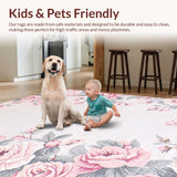 Ultra Soft Area Rug, Non Slip, Stain Resistant, Washable Area Rugs for Living Room, Bedroom, Modern Abstract Flower Fusion(Ivory)