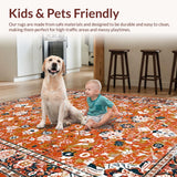 Ultra Soft Area Rug, Non Slip, Stain Resistant, Washable Area Rugs for Living Room, Bedroom, Rustic Warm Toned Diamond Design(Orange)