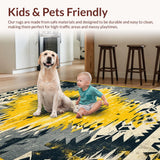 Ultra Soft Area Rug, Non Slip, Stain Resistant, Washable Area Rugs for Living Room, Bedroom, Vintage Tribal Grey and Yellow Living Room Rug(Black)