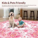 Ultra Soft Area Rug, Non Slip, Stain Resistant, Washable Area Rugs for Living Room, Bedroom, Charming Floral Pom Pom Delight(Pink)