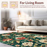 Ultra Soft Area Rug, Non Slip, Stain Resistant, Washable Area Rugs for Living Room, Bedroom, Artistic Leafy Botanical Fusion(Green)
