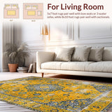 Ultra Soft Area Rug, Non Slip, Stain Resistant, Washable Area Rugs for Living Room, Bedroom, Elegant Vintage Medallion Aesthetic(Yellow)