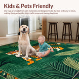 Ultra Soft Area Rug, Non Slip, Stain Resistant, Washable Area Rugs for Living Room, Bedroom, Vintage Ethnic Jungle Aesthetic(Green)