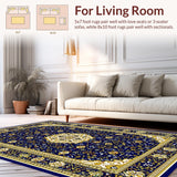 Ultra Soft Area Rug, Non Slip, Stain Resistant, Washable Area Rugs for Living Room, Bedroom, Elegant Swirl Pattern in Navy(Blue)