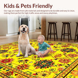 Ultra Soft Area Rug, Non Slip, Stain Resistant, Washable Area Rugs for Living Room, Bedroom, Joyful Multi-Hued Floral Pattern(Yellow)