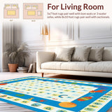 Ultra Soft Area Rug, Non Slip, Stain Resistant, Washable Area Rugs for Living Room, Bedroom, Whimsical Animal Letter Illustration(Blue)