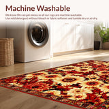 Ultra Soft Area Rug, Non Slip, Stain Resistant, Washable Area Rugs for Living Room, Bedroom, Striking Handwoven Floral Elegance(Red)