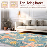 Ultra Soft Area Rug, Non Slip, Stain Resistant, Washable Area Rugs for Living Room, Bedroom, Chic Nautical Pattern Area Rug with Playful Seahorse and Starfish Accents(Blue)