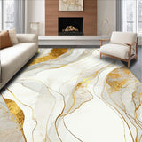Ultra Soft Area Rug, Non Slip, Stain Resistant, Washable Area Rugs for Living Room, Bedroom, Gold Abstract Marble Geometric Indoor Area(White)