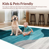 Ultra Soft Area Rug, Non Slip, Stain Resistant, Washable Area Rugs for Living Room, Bedroom, Contemporary Neutral Teal Waves(Blue)