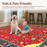 Ultra Soft Area Rug, Non Slip, Stain Resistant, Washable Area Rugs for Living Room, Bedroom, Chic Multicolor Geometric Pattern(Red)