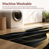 Ultra Soft Area Rug, Non Slip, Stain Resistant, Washable Area Rugs for Living Room, Bedroom, Modern Abstract Area Rug Featuring Black and Gold Geometric Waves(Black)