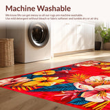 Ultra Soft Area Rug, Non Slip, Stain Resistant, Washable Area Rugs for Living Room, Bedroom, Whimsical Botanical Color Splash(Red)