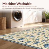 Ultra Soft Area Rug, Non Slip, Stain Resistant, Washable Area Rugs for Living Room, Bedroom, Summer Garden Area Blue and Beige Botanical Print(Beige)