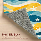 Ultra Soft Area Rug, Non Slip, Stain Resistant, Washable Area Rugs for Living Room, Bedroom, Surfboard Splash Rug with Ocean Wave Bands and Funky Nautical Graphic Elements(Yellow)