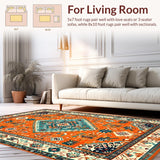 Ultra Soft Area Rug, Non Slip, Stain Resistant, Washable Area Rugs for Living Room, Bedroom, Striking Low Pile Botanical Motif(Orange)