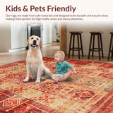 Ultra Soft Area Rug, Non Slip, Stain Resistant, Washable Area Rugs for Living Room, Bedroom, Luxurious Gold Accented Tribal Design(Red)