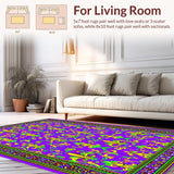 Ultra Soft Area Rug, Non Slip, Stain Resistant, Washable Area Rugs for Living Room, Bedroom, Lively Traditional Carnival Aesthetic(Purple)