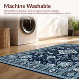 Ultra Soft Area Rug, Non Slip, Stain Resistant, Washable Area Rugs for Living Room, Bedroom, Chic Ivory and Blue Trellis Design(Blue)