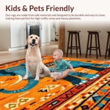 Ultra Soft Area Rug, Non Slip, Stain Resistant, Washable Area Rugs for Living Room, Bedroom, Artful Elephant Motif in Blue(Orange)