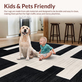 Ultra Soft Area Rug, Non Slip, Stain Resistant, Washable Area Rugs for Living Room, Bedroom, Bold Black Ivory Abstract Print(Black)